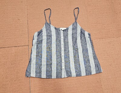 Treasure & Bond Navy Striped Linen Blend Button Front Cami Tank Top Large T9a