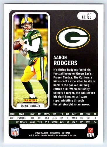 2022 Panini Absolute #65 Aaron Rodgers - Bild 2 von 2