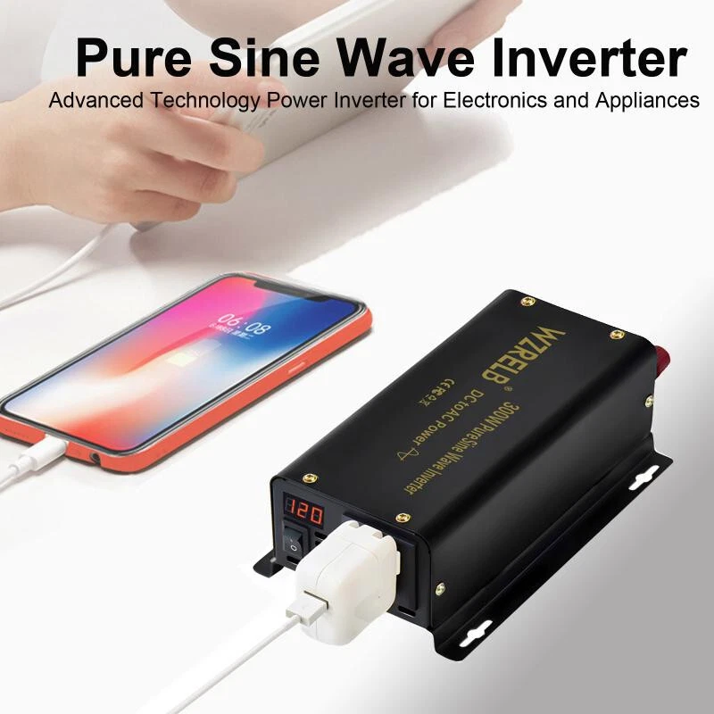 Solar Power Inverter 300W Pure Sine Wave 12/24/36/48V to 120V Off Grid Home RV - Image 4 of 4
