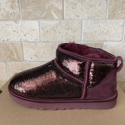 UGG CLASSIC ULTRA MINI MIRROR BALL WILD GRAPE SEQUIN SPARKLE BOOT