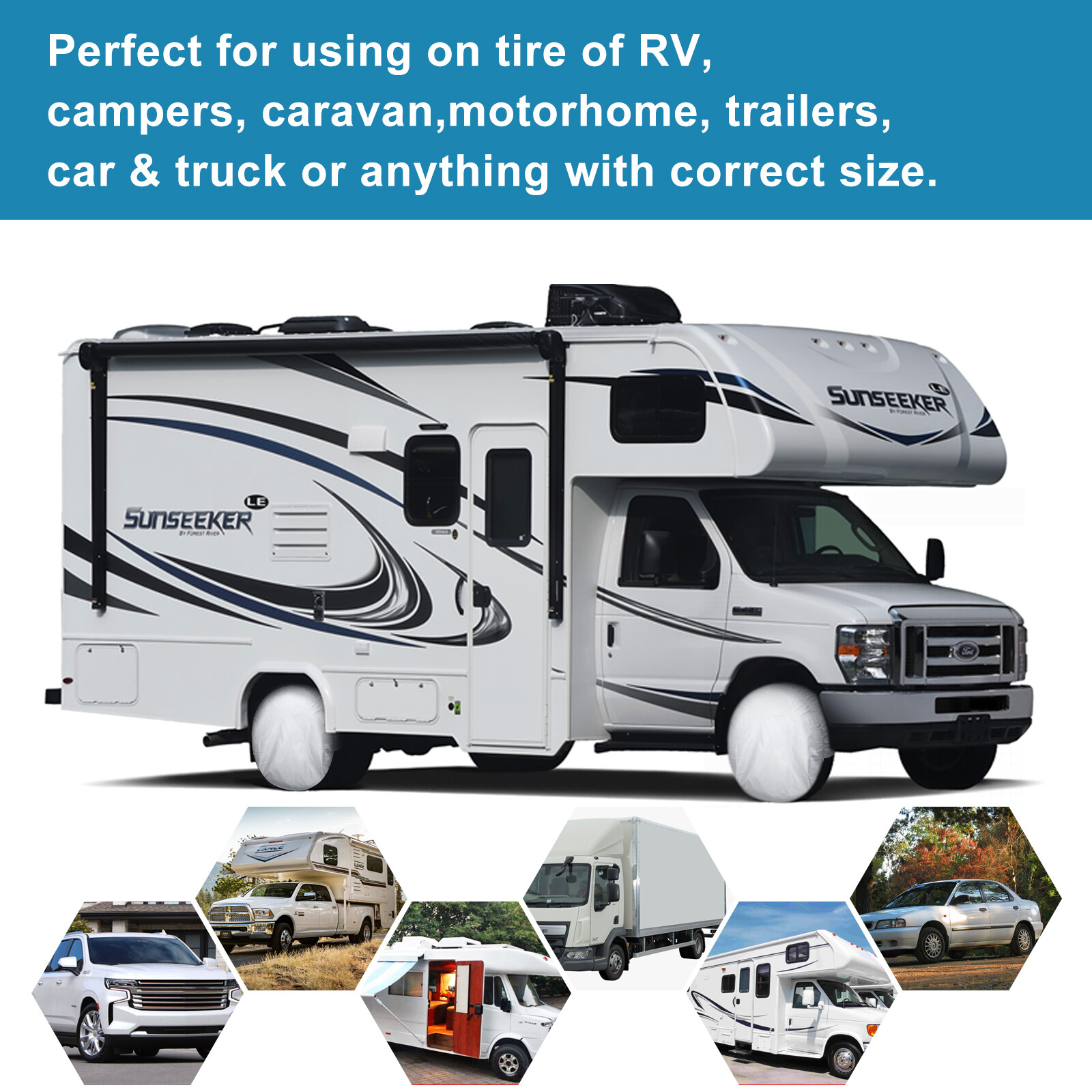 Heavy Duty Tire Cover Set RV Motorhome Wheel Covers Rain Dust Sun UV