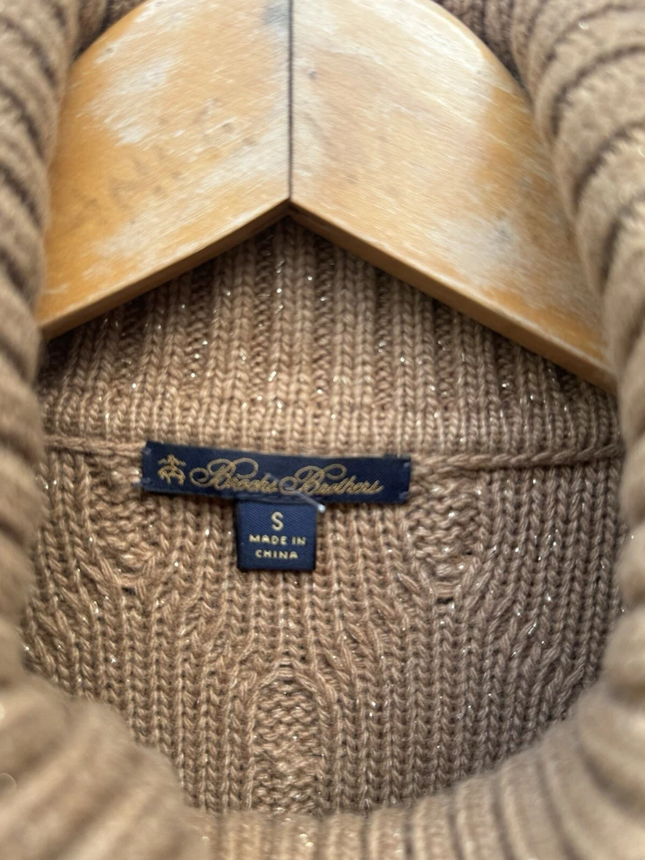 Brooks Brothers Cashmere Merino Wool Chunky Cable Knit Mock Neck Sweater Small - Image 3 of 4