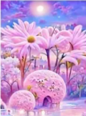 wunderschönes Diamond Painting Set 30x40 Blumen rosa Landschaft Fantasy runde Di
