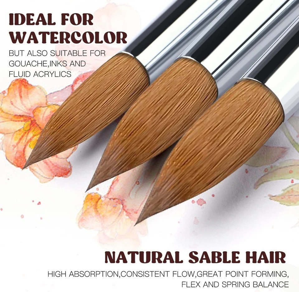 Sable Watercolor Brushes Professional Superior Kolinsky Watercolor Paint,9pcs,US - Image 3 of 4