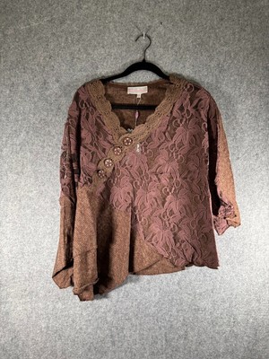 Pretty Ange Tunic Women S Brown Linen Coverlet Top Button Lace Langenlook Fairy