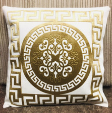 Greek Keys border Geometric White & Gold Circle 18"Decorative Pillow Throw Cover
