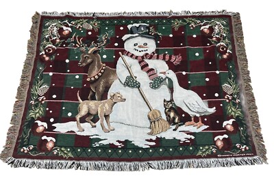 Rare 1997 Tracy Porter Shaw Rugs Throw Blanket Snowman Reindeer Dog Christmas