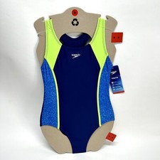 Speedo Youth Girls M/10 Dark Blue Chlorine Resistant One Piece Swimsuit H1 