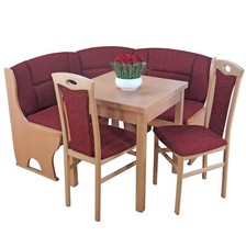 Truheneckbankgruppe 125x125 cm Buche / bordeauxrot Eckbankgarnitur Essgruppe NEU