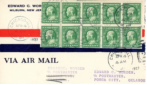 Cam 3 R3N10 Chicago to Ponca City, Franklin Imperf Block of 10 - Worden