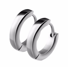 Pair of Small Plain Dome Hoop/Huggie 316L Stainless Steel Women Girl Earrings