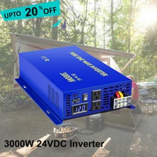 Pure Sine Wave Inverter 3000W 24VDC to 120VAC Solar Power System Off-Grid Truck