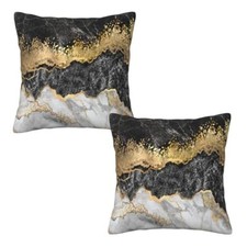 Throw Pillow Covers 18x18 18" x 18" Pack of 2 Black and Gold Abstract Marble
