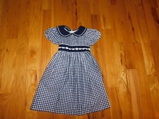 Rare Editions Navy Checked Dress Vintage USA Tieback Size 4
