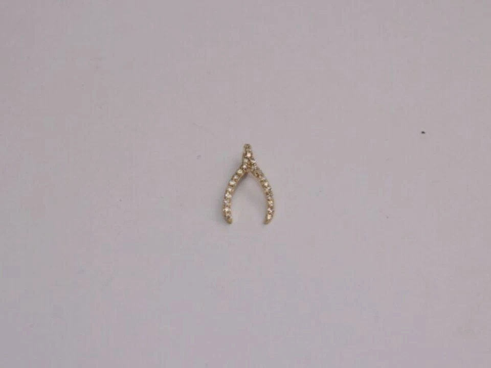 Colgante Wishbone de oro amarillo macizo de 14K tachonado con diamantes delicada Navidad. Foto 2 de 4