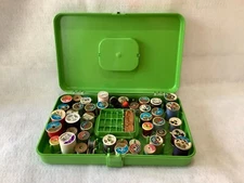 Vintage Plastic Green Sewing Box Complete with Contents, Vintage Thread Retro