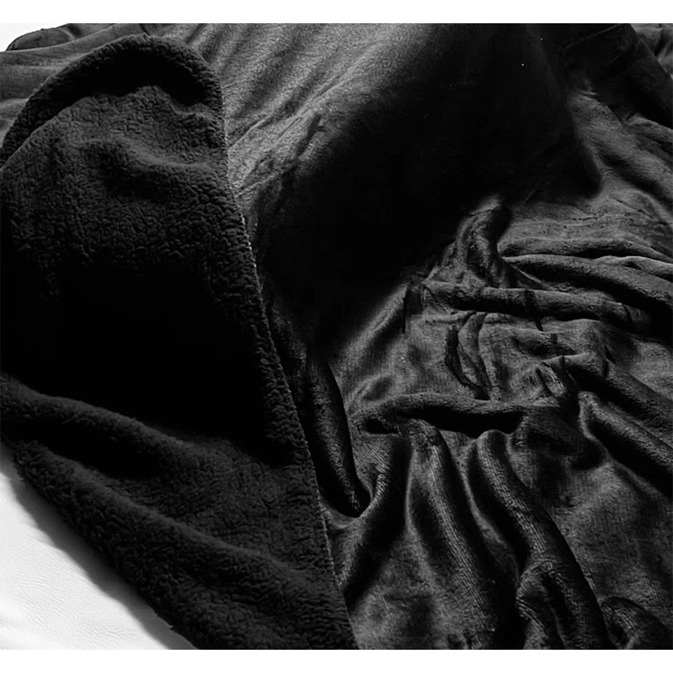 Schwarze Teddy Fleece Decke Bett Sofa Überwurf Bezug Doppellagig 140x180cm - Bild 2 von 3