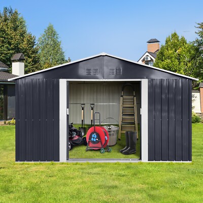 11.2x10.6ft Metal Outdoor Garden Tools Shed Large Storage House Window