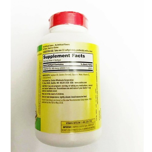 Vitamin D3 50 mcg 600 softgel 2000 IU Kirkland Signature Extra Strength