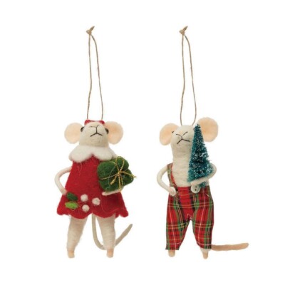 Creative Co-op - Wool Felt Mouse Holding Tree/Gift Ornament Set - XS0822A