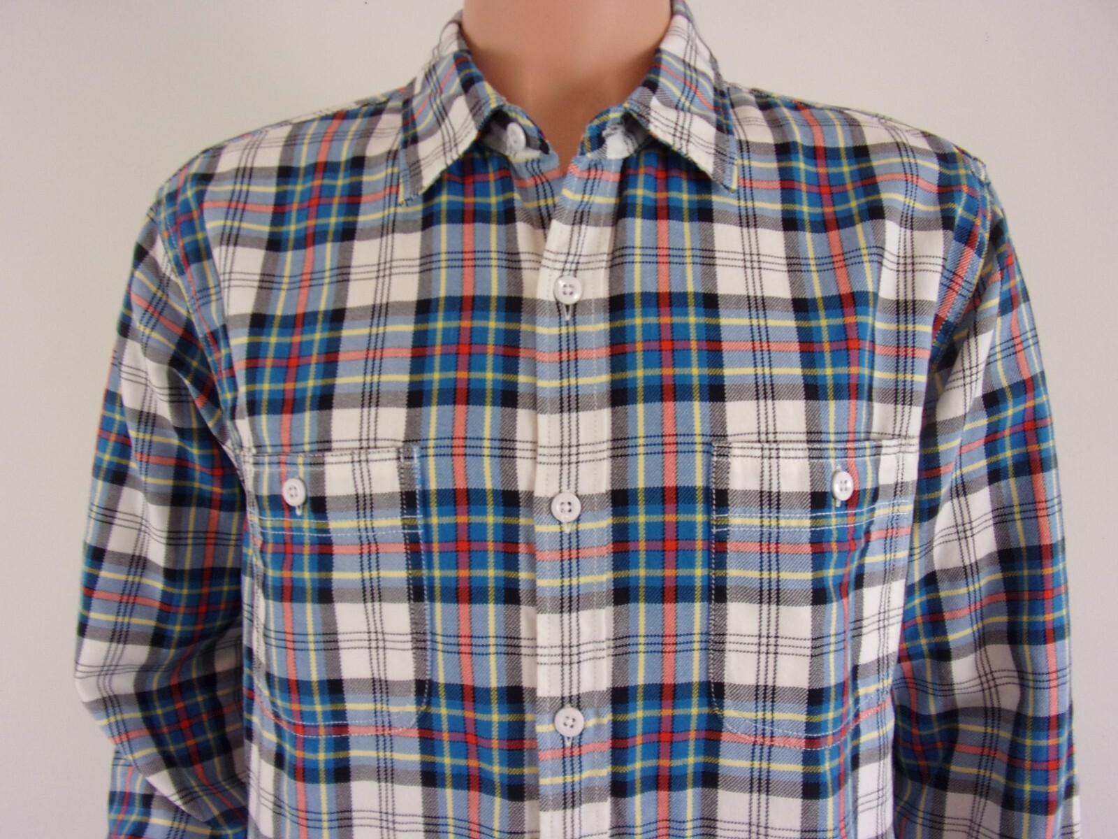 J. Crew COTTON Long Sleeve Button Down Shirt SIZE XL WHITE/BLUE PLAID