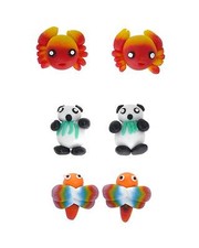 Lovely Girls 3 Earrings Lot in Multicolor Plastic  925 Sterling silver