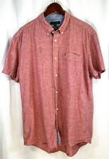Tommy Hilfiger Pure Linen Button Down Shirt Red Short Sleeve Men XL