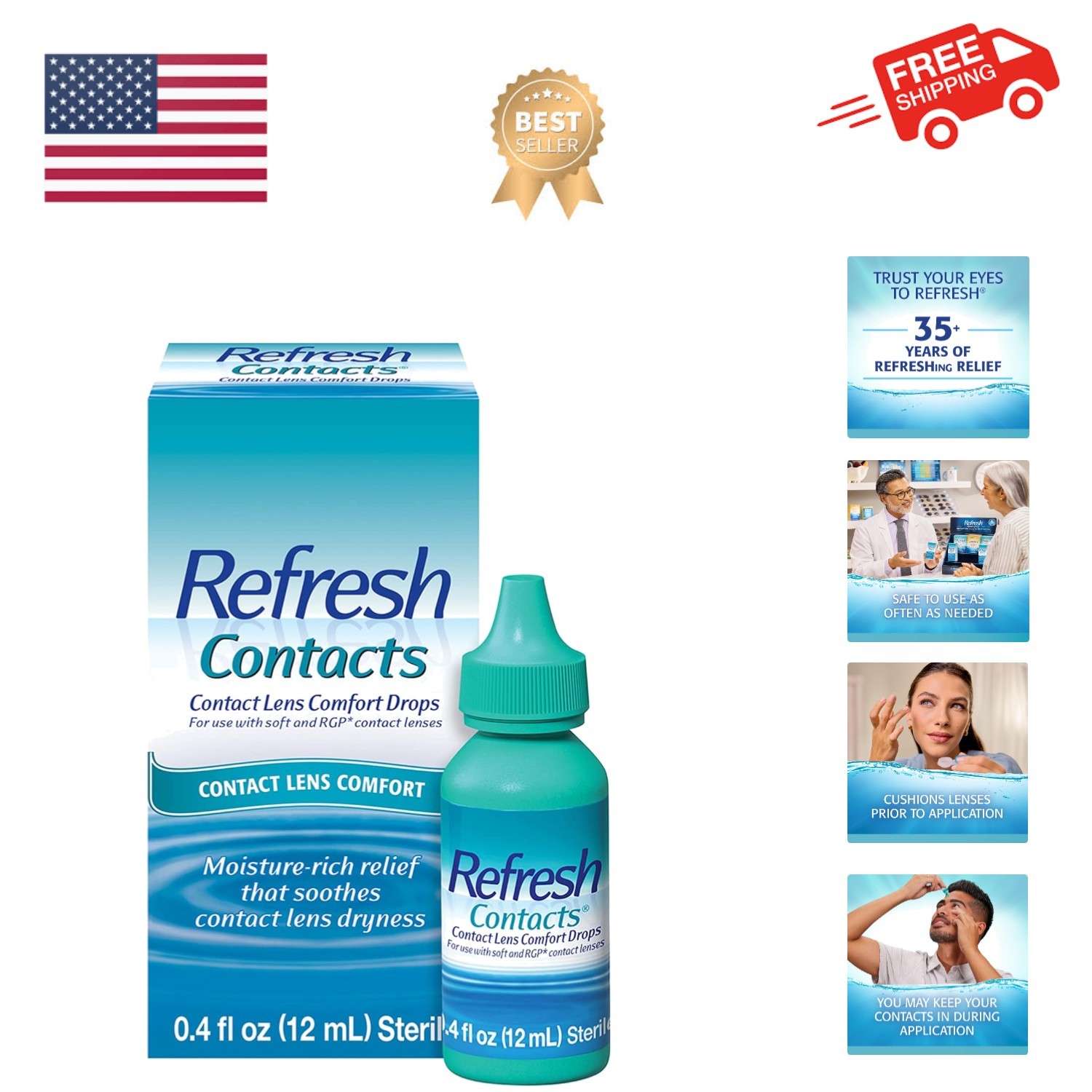 0.4 Fl Oz - Instant Comfort For Dry Eyes While Wearing Lense