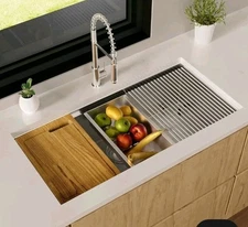 TECASA 36'' Workstation Kitchen Sink Single Bowl Undermount W Big Discount, READ