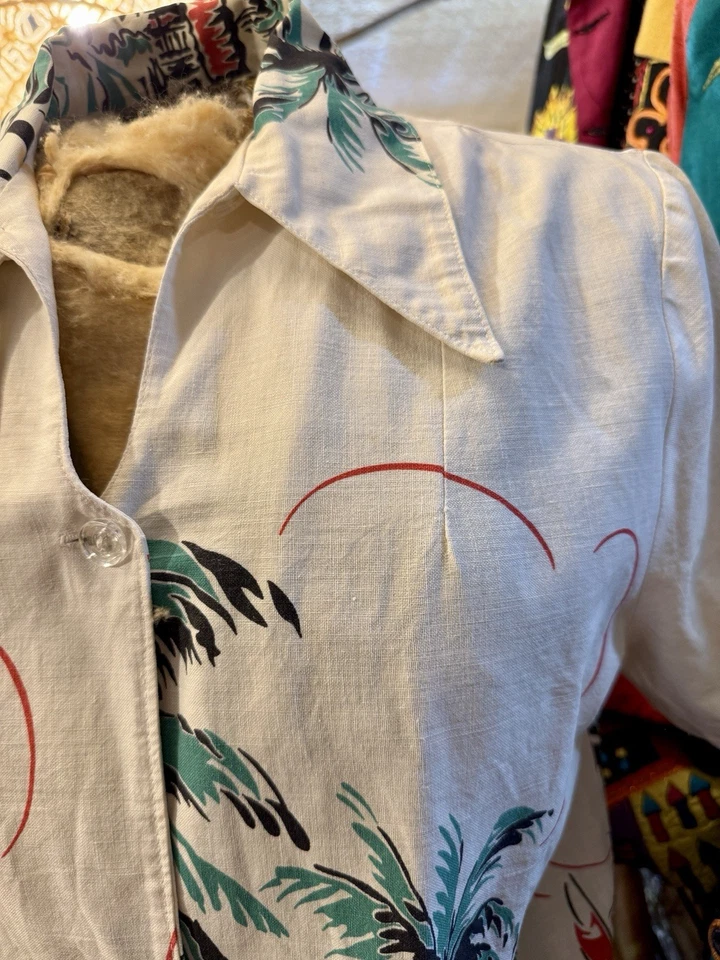 Vint '40s Tropic / Style of Samoan Hawaiian Blouse Shirt Aloha Palm Tree REDUCED - Image 2 of 4
