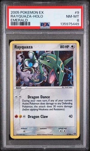 2005 POKEMON EX EMERALD #9 RAYQUAZA-HOLO PSA 8