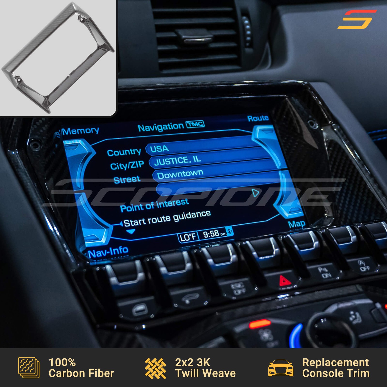 Scopione Carbon Fiber Center Screen Console Outer Trim for Lamborghini Aventador