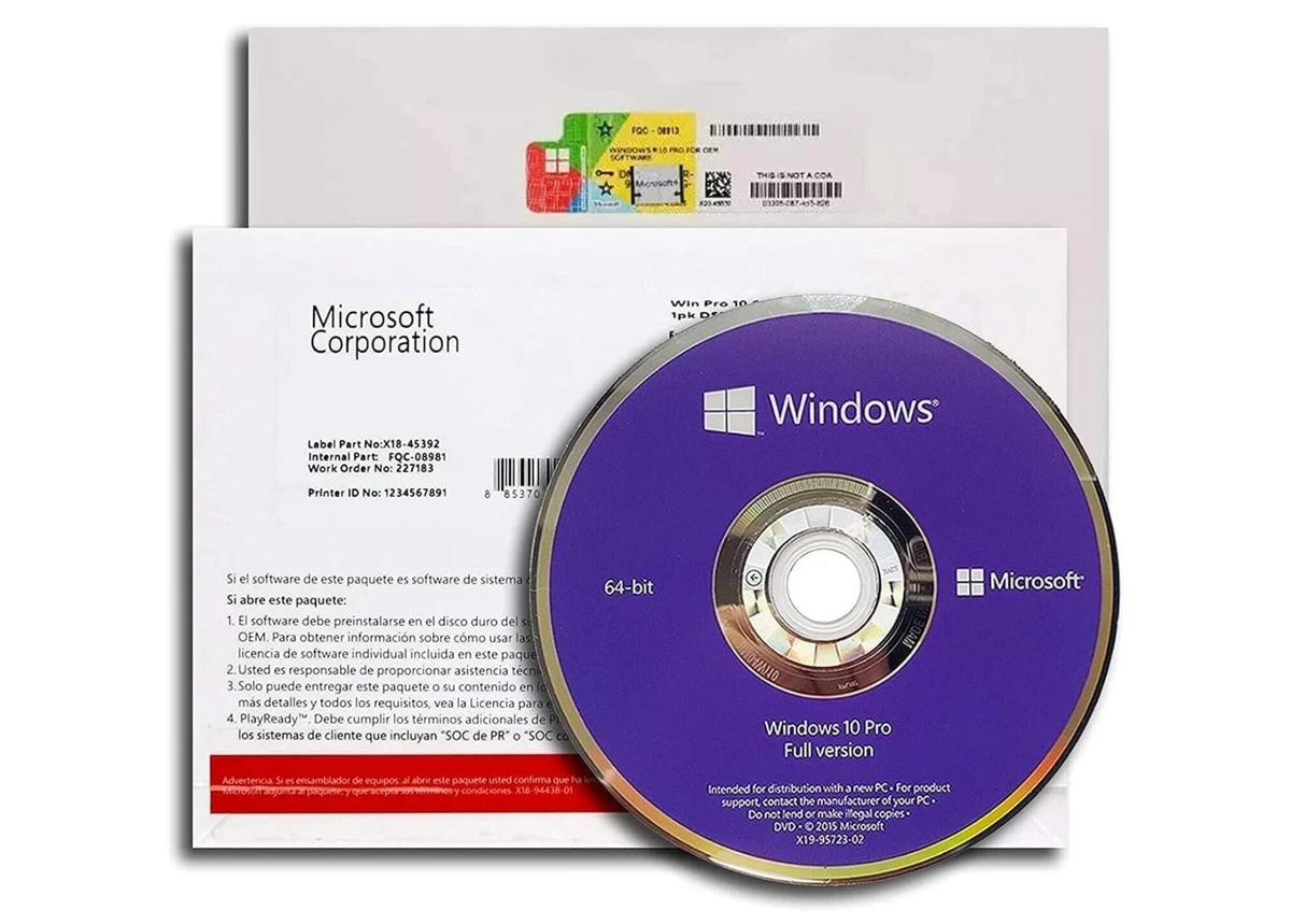 Microsoft Windows 10 64-bit DVD Operating System Software for sale 