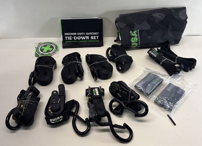 Rhino USA Ratchet Tie Down Straps 1823lb Max Break Strength - 4 Pieces Black