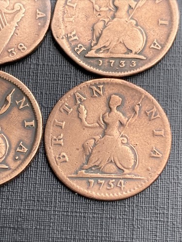 George II Farthings Copper Coins (4) 1738 IE 1736 1733 1754 (all Cleaned Lot H75 - Picture 6 of 7