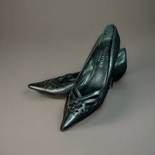 VTG VALENTINO GARAVANI Leather Pumps Women’s Size 38 Kitten Heel Woven Accent