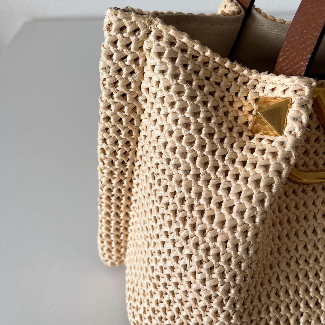 Valentino Garavani Rockstud Straw Tote 2Way Shoulder Bag Natural Brown thumbnail 11