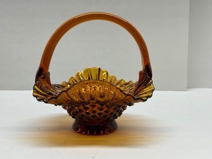 Indiana Glass Amber Brown  Basket Candy Dish Diamond Point Ruffled
