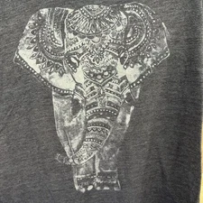 Lucky Brand Elephant Print T Shirt M Womens Short Sleeve Grey Pullover Top