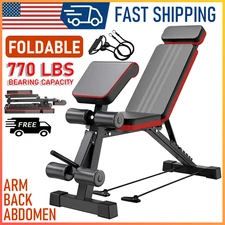 Adjustable Foldable Exercise Weight Bench Workout Bench Gym w/Resistance Bands
