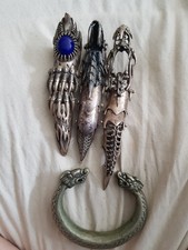 Gothic Full Finger Armor rings  Articulated Knuckle x3 womans dragon bangle