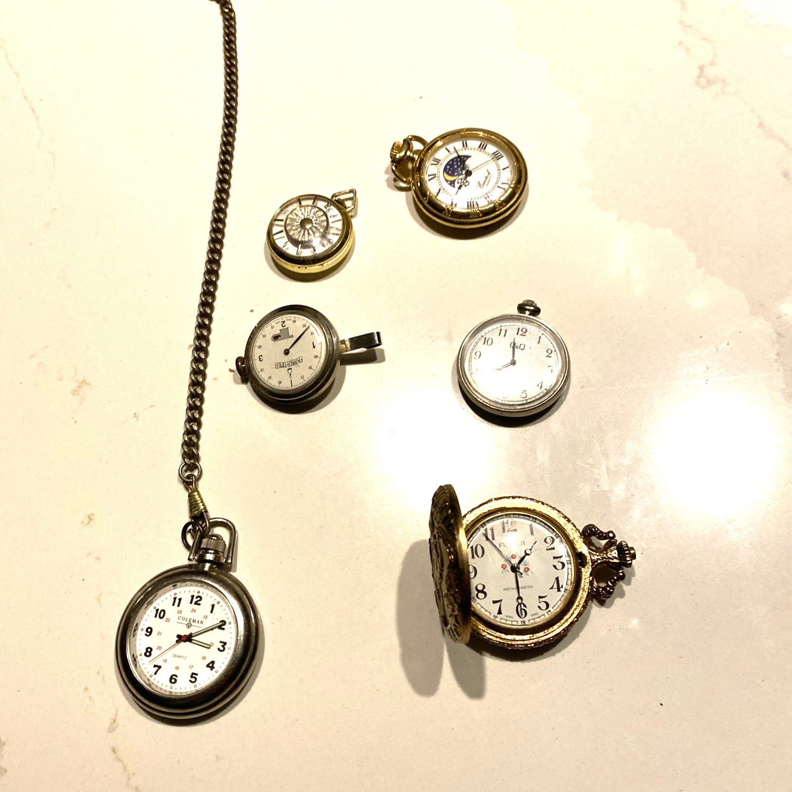 Vintage Pocket Watches Parts Art Project Mixed Brands Styles As Is Lot of Six