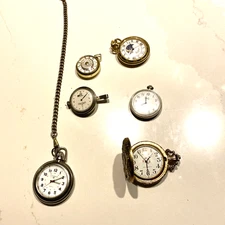 Vintage Pocket Watches Parts Art Project Mixed Brands Styles As Is Lot of Six