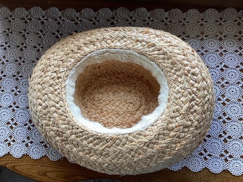 Vintage His & Hers Straw Hats Boater His Switzerland Hers Black Ribbon Unmarked - Picture 15 of 19