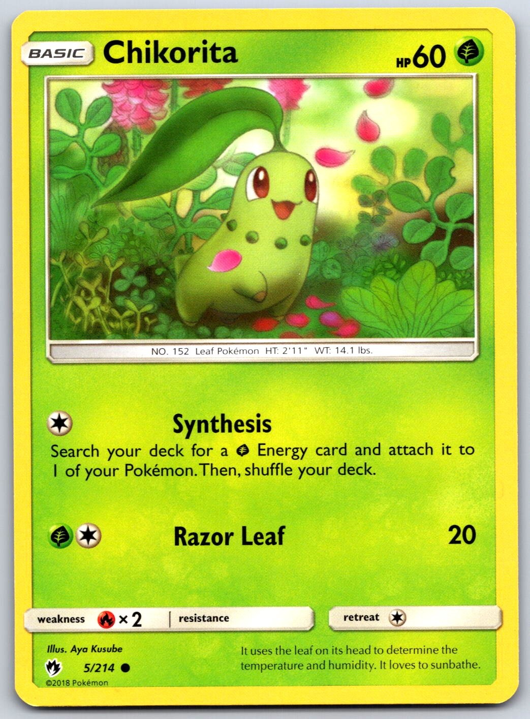 Chikorita 5/214 Common Lost Thunder Pokemon Near Mint