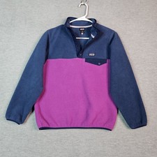 Patagonia Synchilla Snap T Fleece Pullover Girl's Sz XL Purple Blue Colorblock