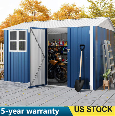 10x8 FT Outdoor Storage Shed  450 Cu Ft Garden Shed W/ Gable Roof & Grid Window