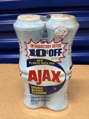 Vintage 4 Pack Ajax Cleanser NOS Full  Small Blue 6oz Plastic Shakers