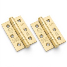Pair of Satin Brass CE7 Ball Bearing Butt Hinges – Fire Rated Steel 80mm