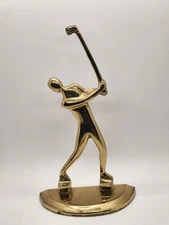 Vintage Brass Swinging Golfer Figurine Single Bookend 9.25" Tall